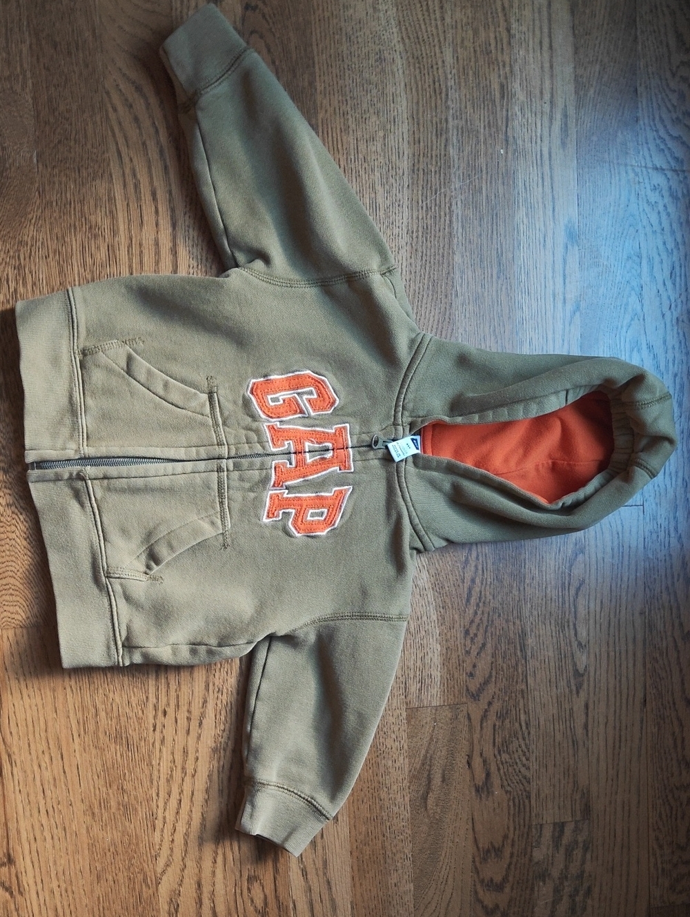 GAP Olive Green Hoodie with Orange Hood Lining - 18 Months
